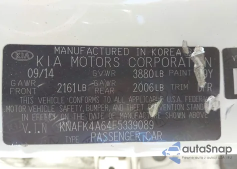 2015 Kia Forte Lx из США, поврежденный, VIN KNAFK4A64F5339089